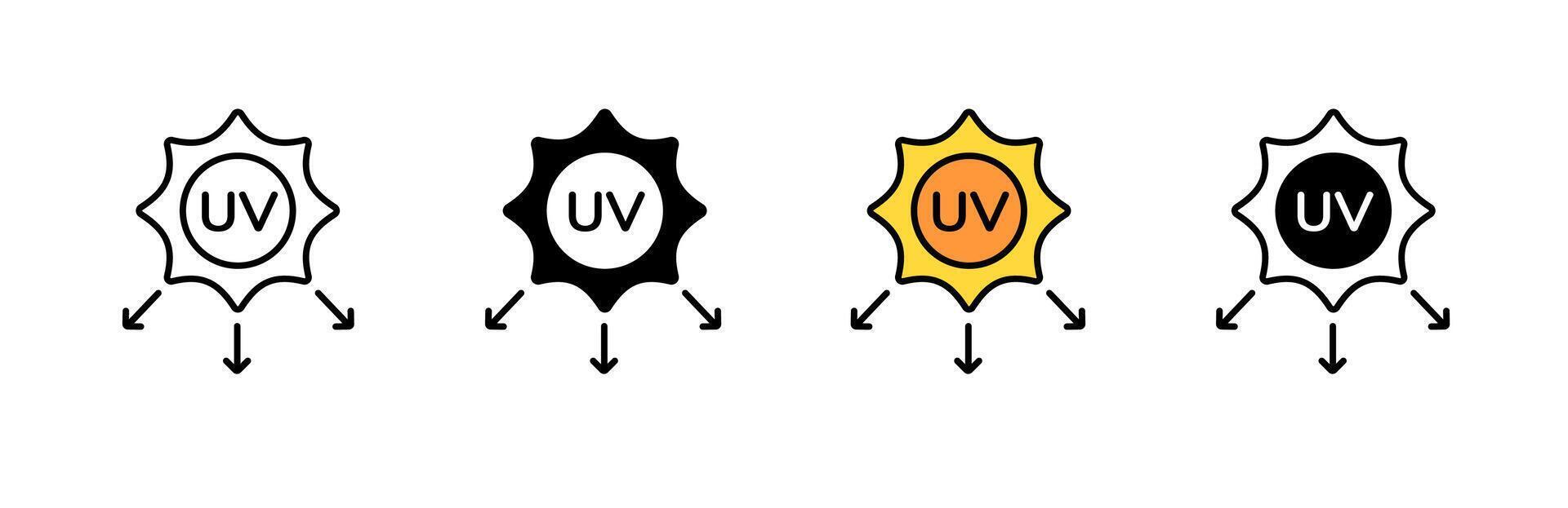 Uv protection icons showing sun and arrows indicating ultraviolet radiation awareness vector