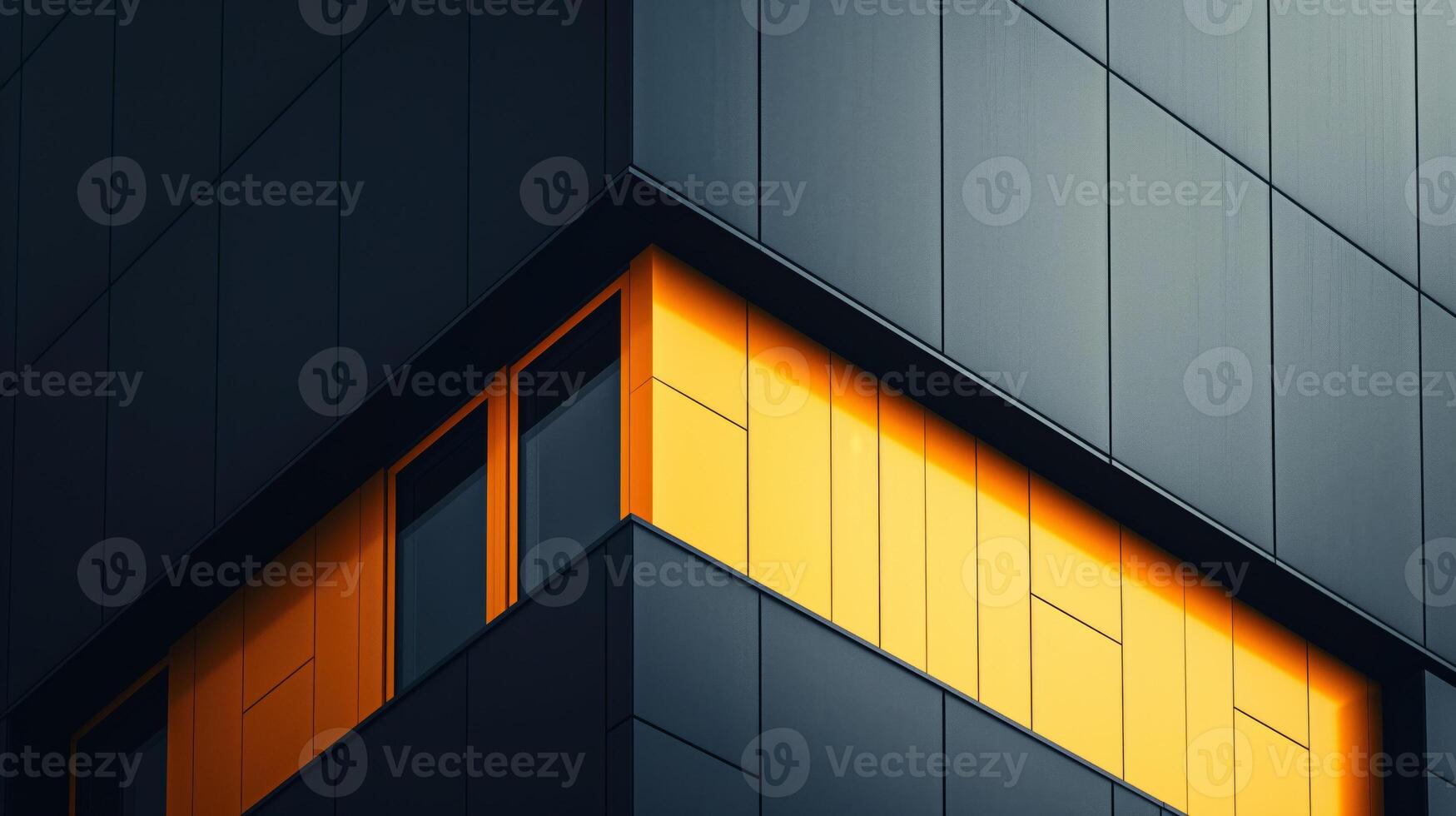 A building with a yellow window and black walls photo