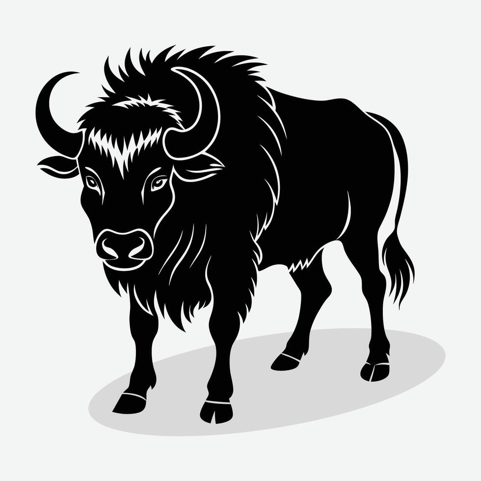 A black and white silhouette of a bison vector