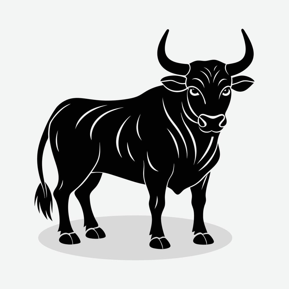 A black and white illustration of a bull. vector