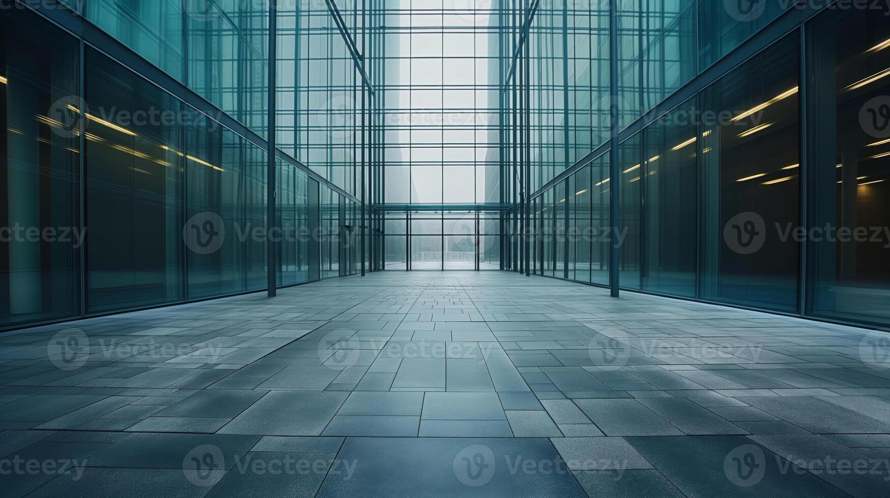 An empty hallway with glass walls and a light photo