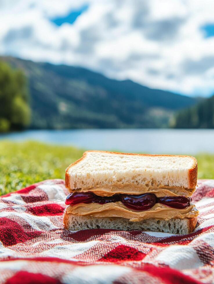 Peanut Butter and Jelly on Picnic Spread photo