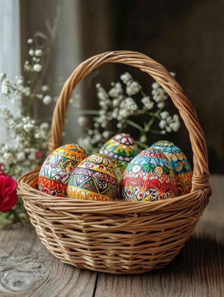 Painted Egg Collection in a Basket photo