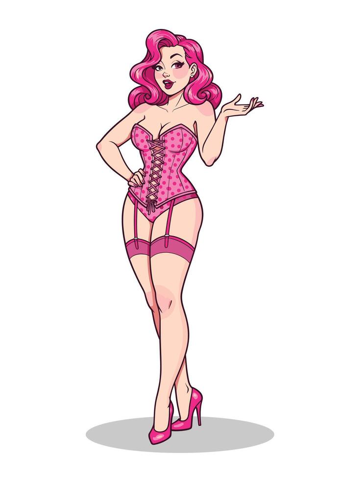A cartoon woman in a pink corset vector