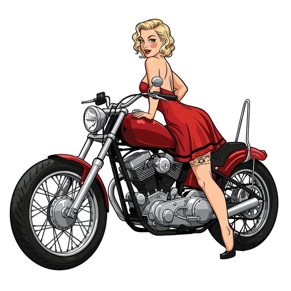 Pin up girl on motorcycle vector