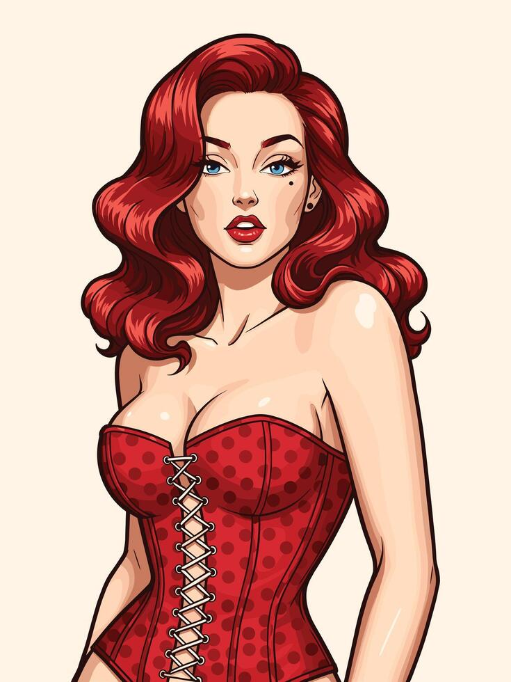 A cartoon illustration of a woman in a red corset vector