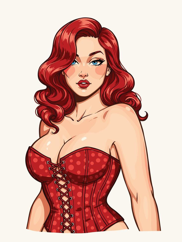 A cartoon illustration of a red haired woman in a corset vector