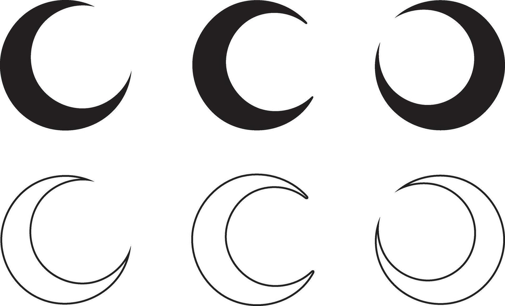 Set of Crescent Silhouettes, Elegant Moon Shape Collection for Celestial and Islamic Designs vector