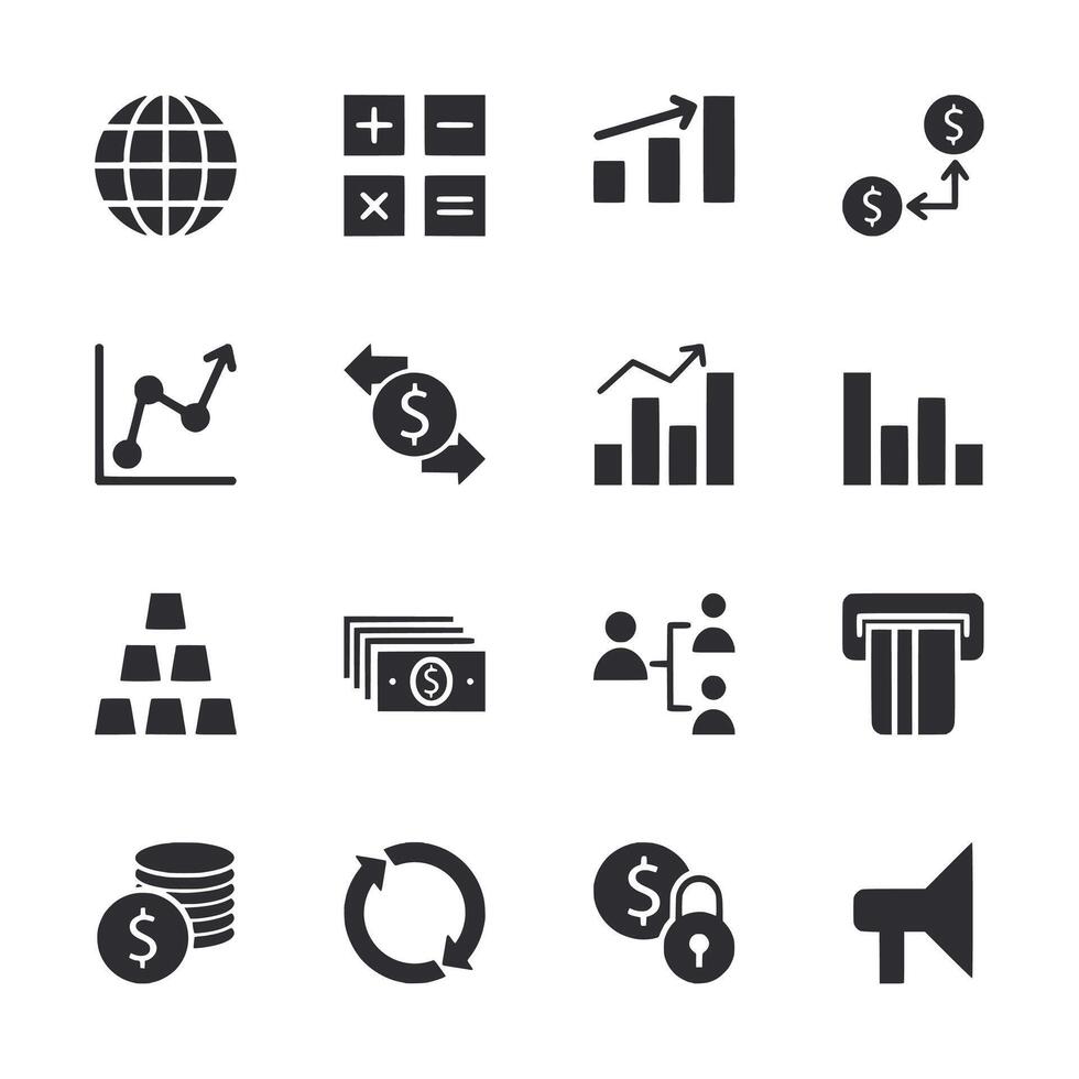 A set of black and white icons that represent money and finance vector