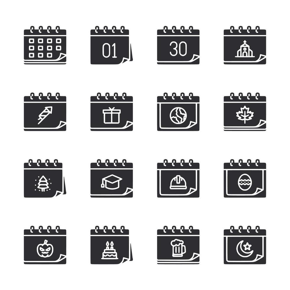 A set of black and white calendar icons vector
