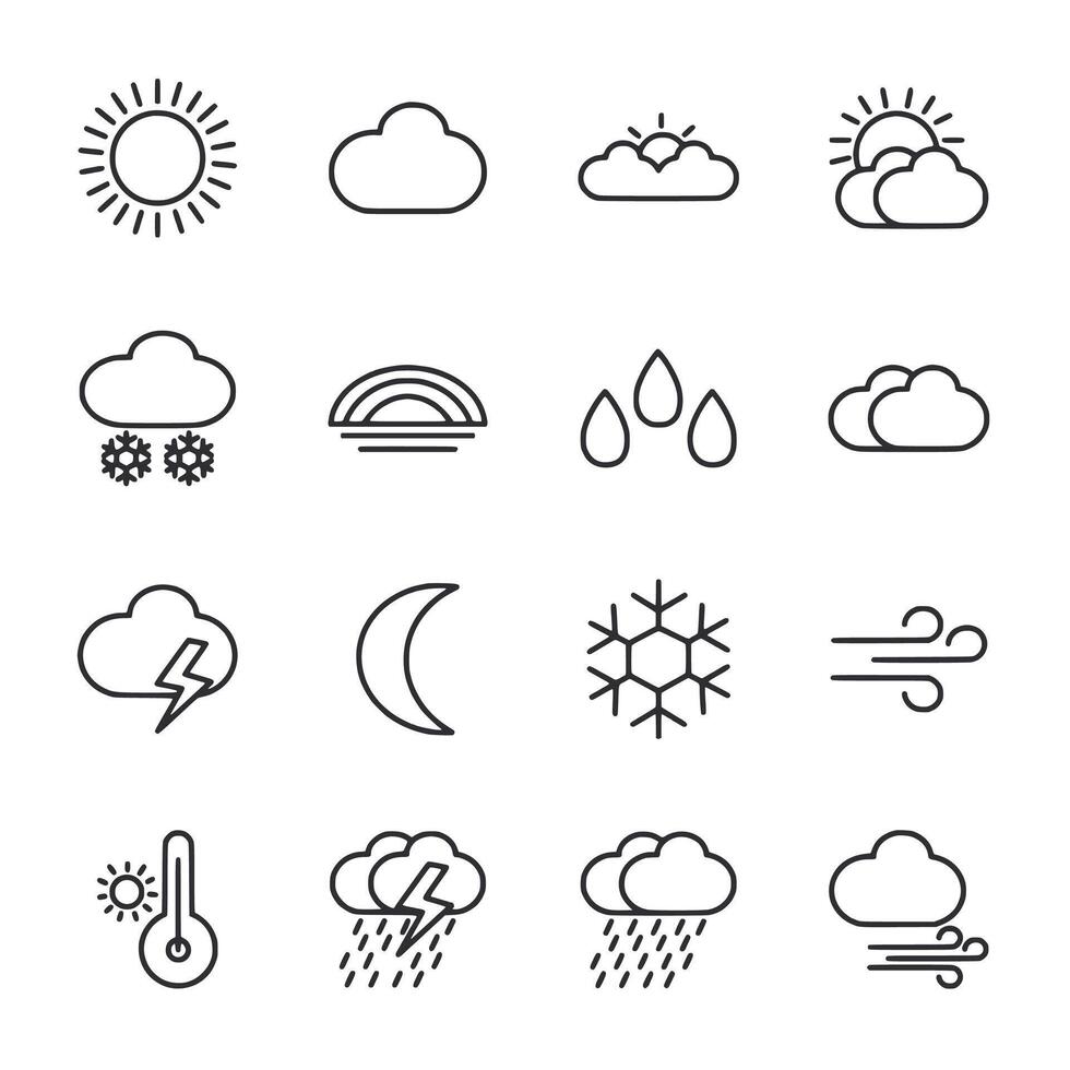 A set of weather icons including rain, snow, and wind vector