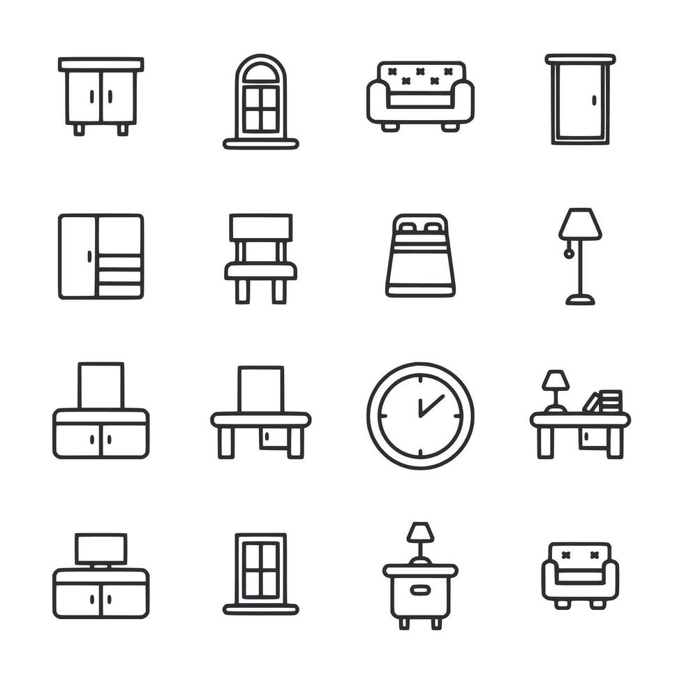 A set of icons for furniture and home items vector
