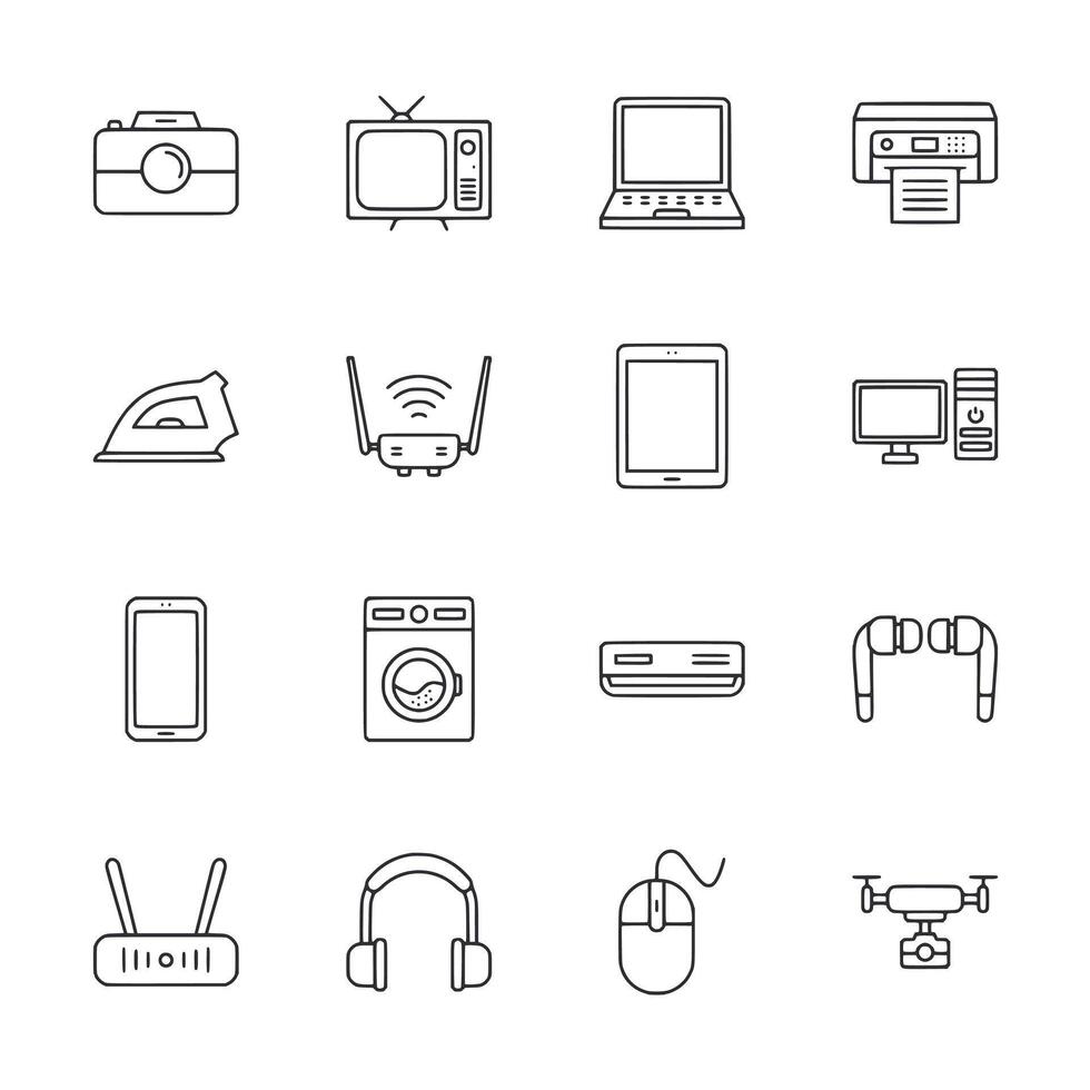 Set of icons for various electronic devices and appliances vector