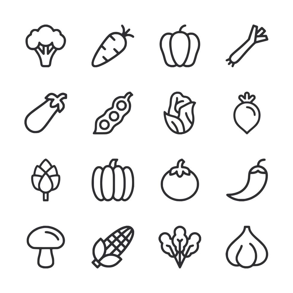 A set of vegetable icons in black and white vector