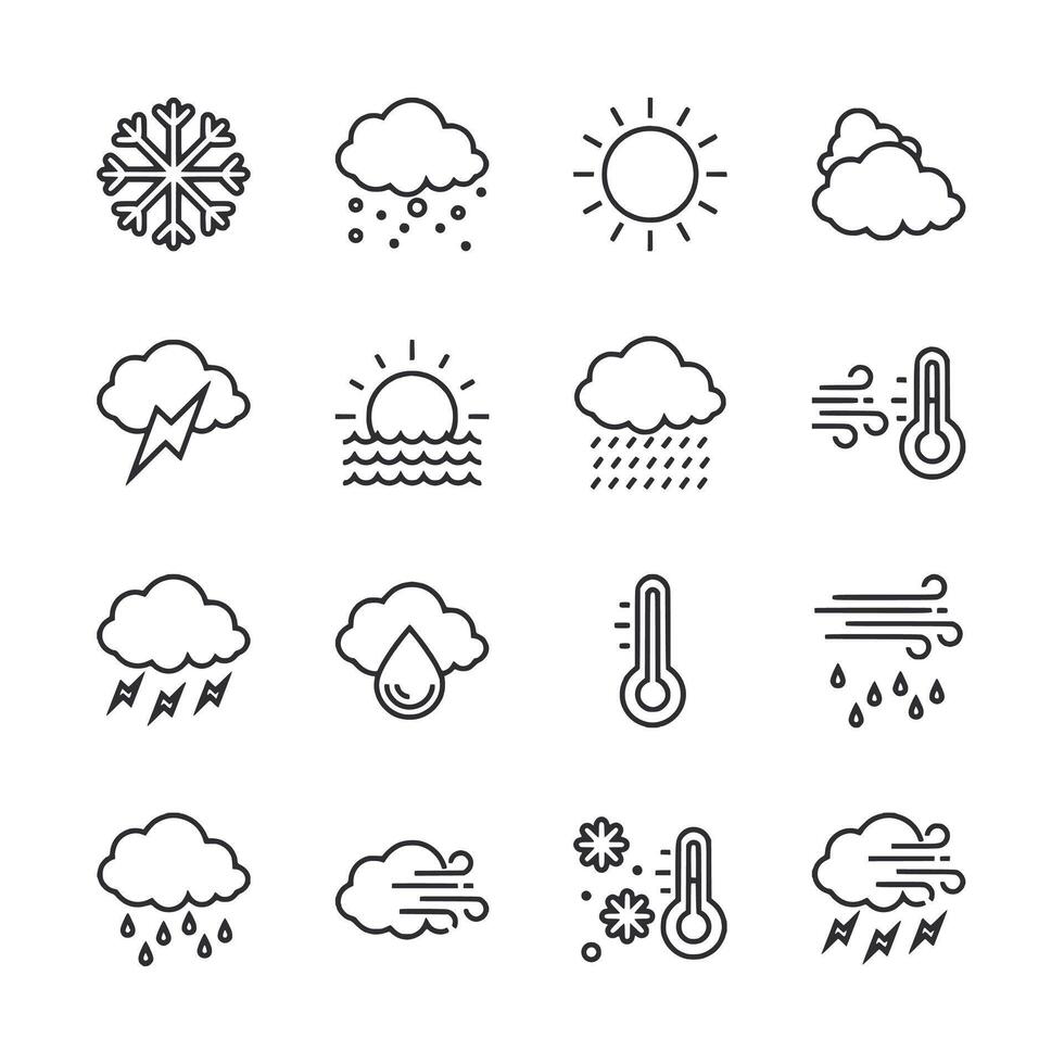 set of weather icons including rain, snow, and wind vector