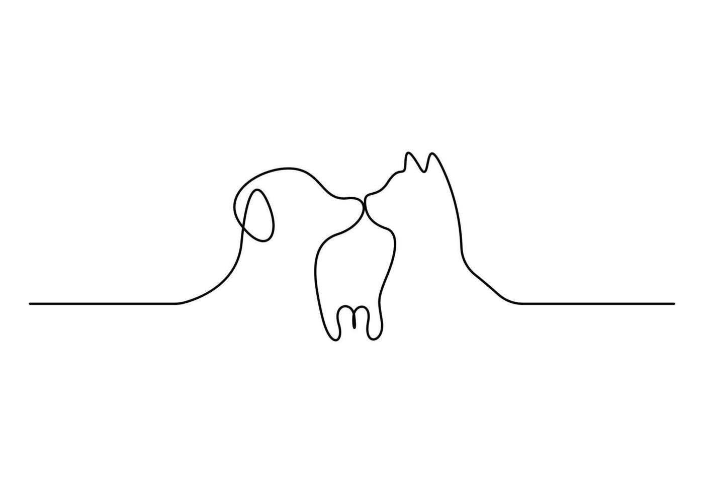 Cat and dog continuous one line drawing. Single line art cat and dog. Graphic illustration vector
