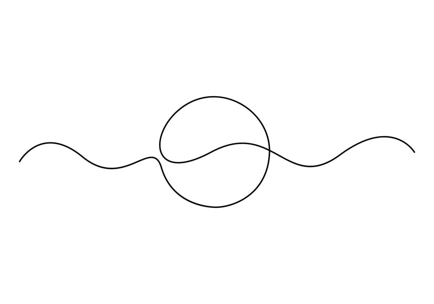 Continuous one line drawing of black circle. Round frame sketch outline on white background. Graphic illustration vector