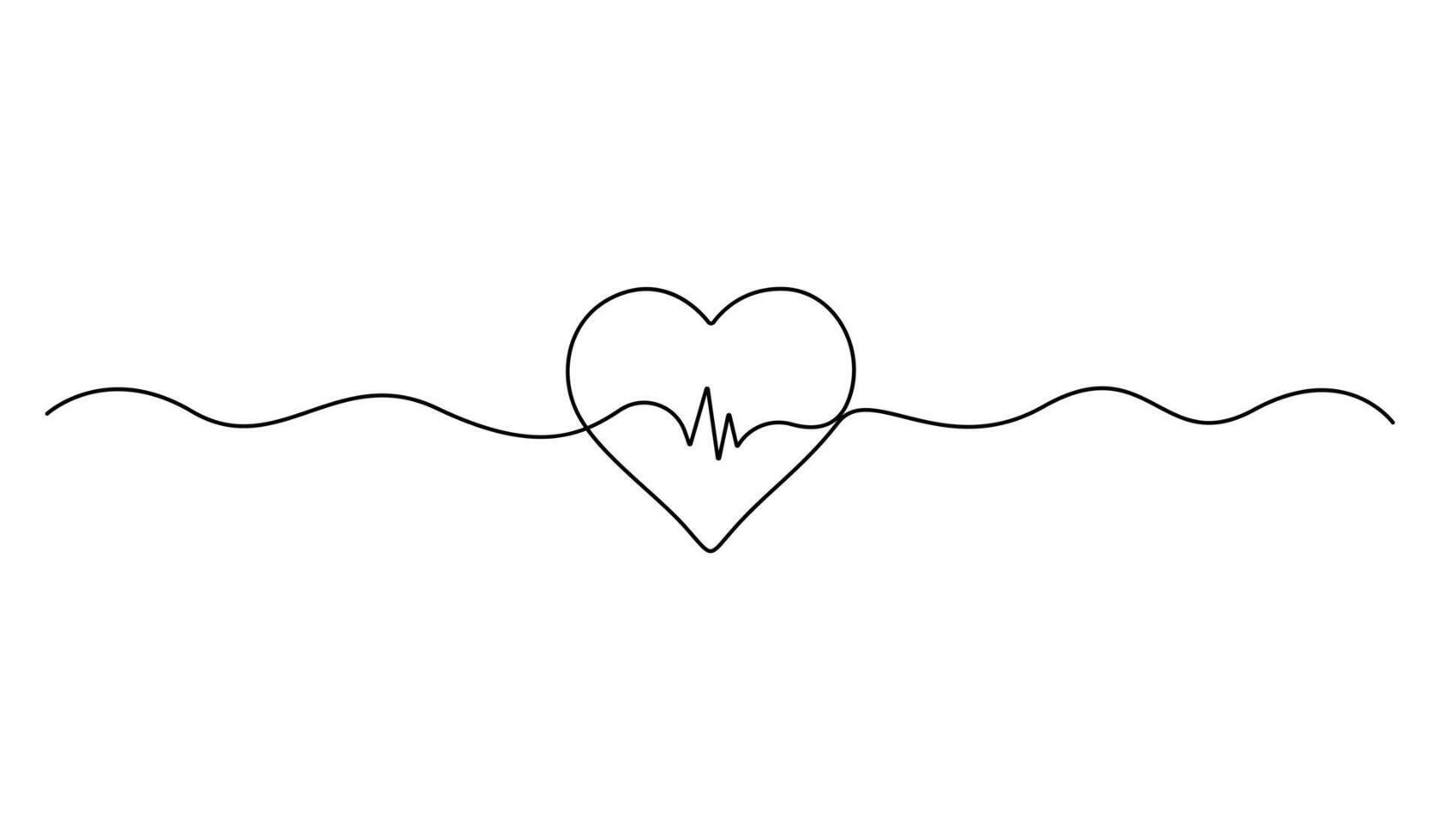 Continuous one line drawing of heartbeat or pulse. Single line cardiogram icon. One line drawing background. Graphic illustration vector