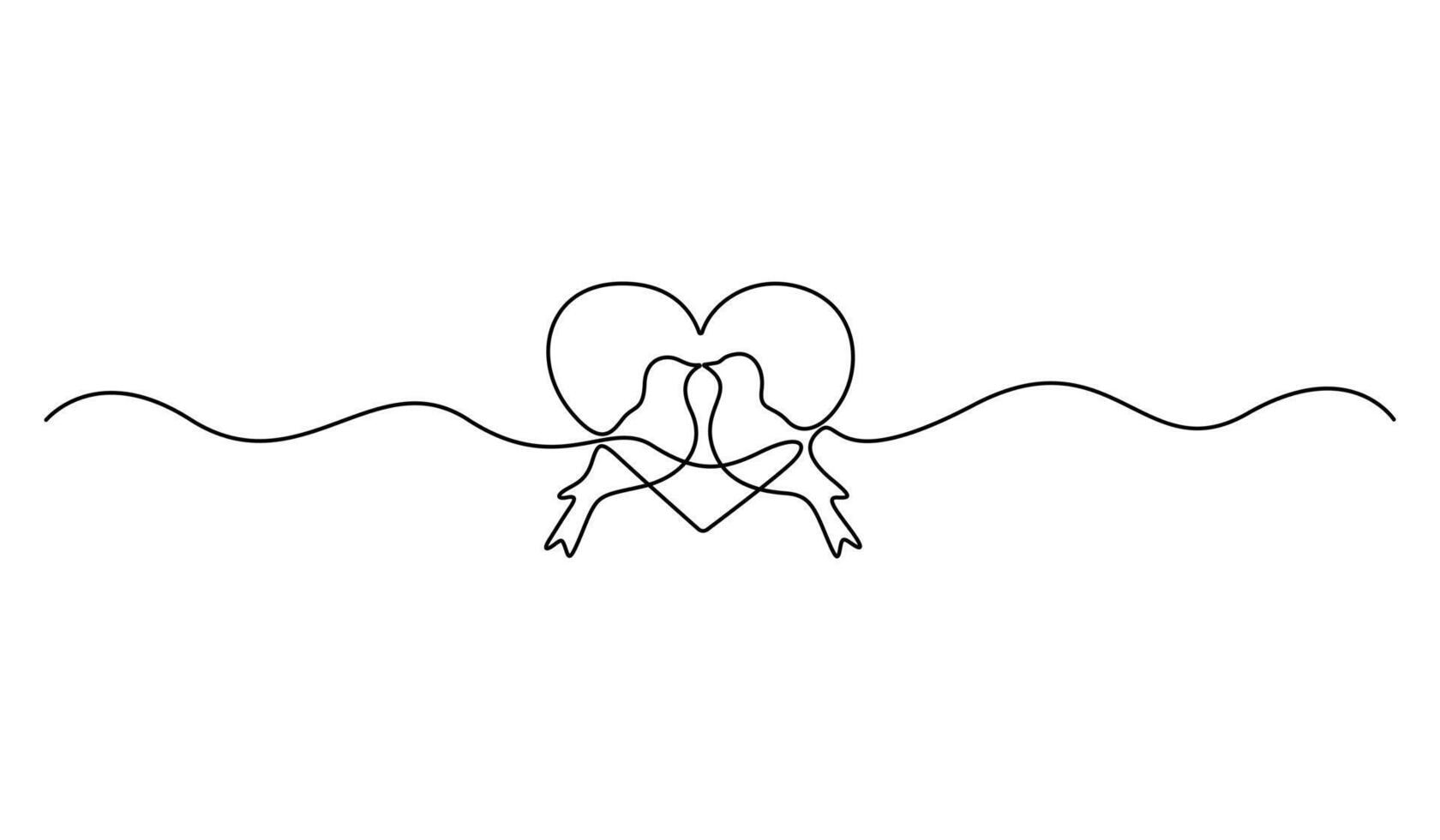 Valentines day card decoration with hearts continuous one line drawing. Graphic illustration vector