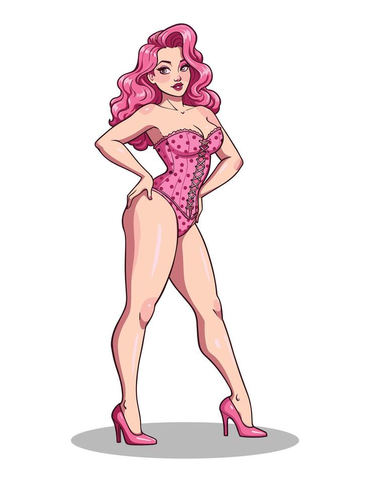 Pin up girl in pink bodysuit illustration vector