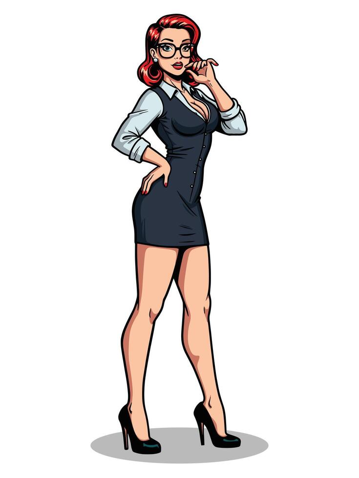 A cartoon woman in a dress and glasses vector