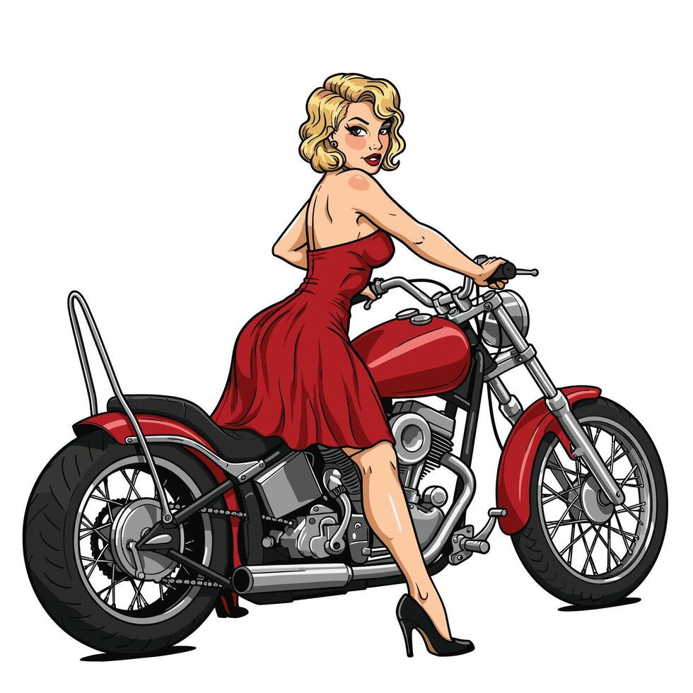 Pin up girl on motorcycle vector
