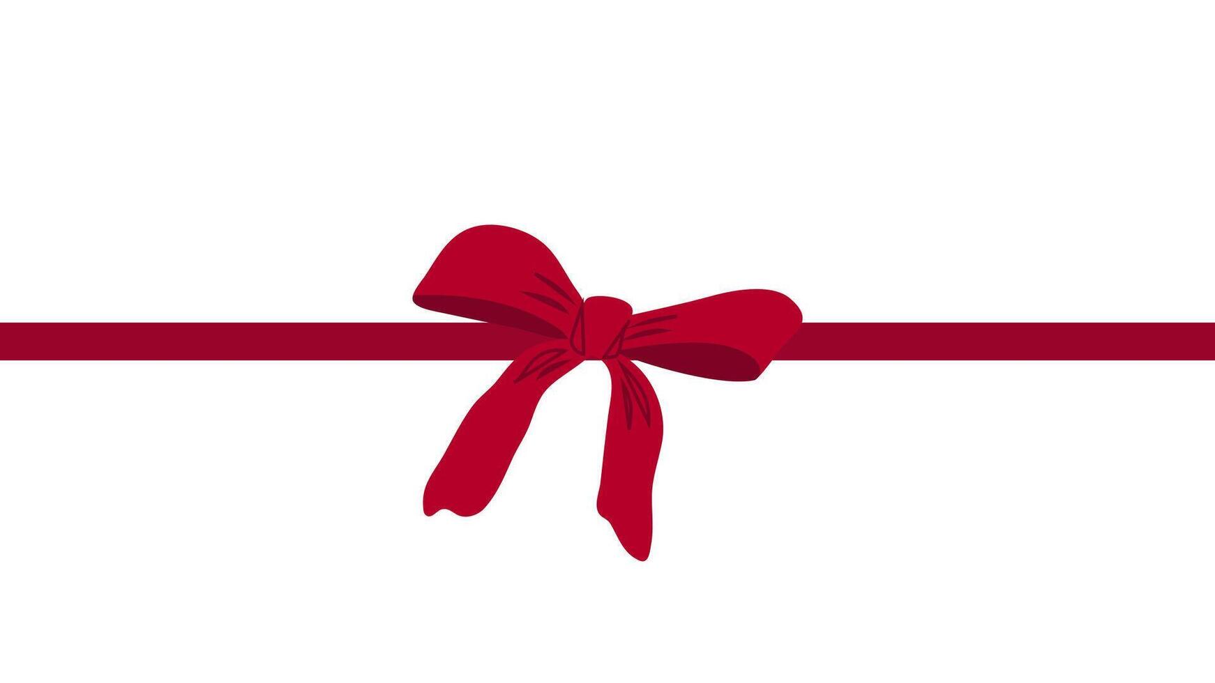 Red ribbon bow hand drawn on banner. Decorative elements for holiday invitations and birthday cards. illustration. vector