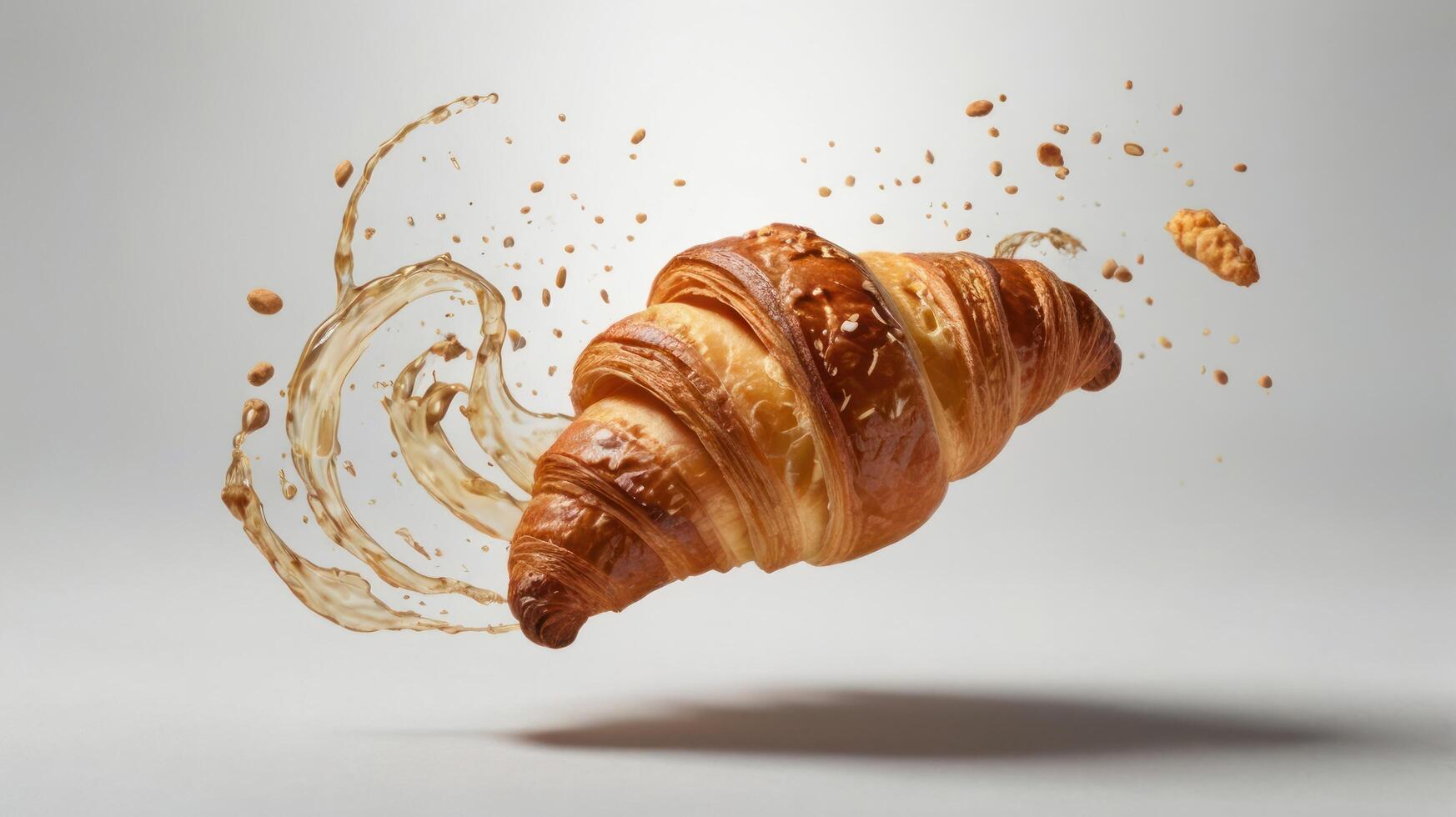A croissant is being splashed with water photo