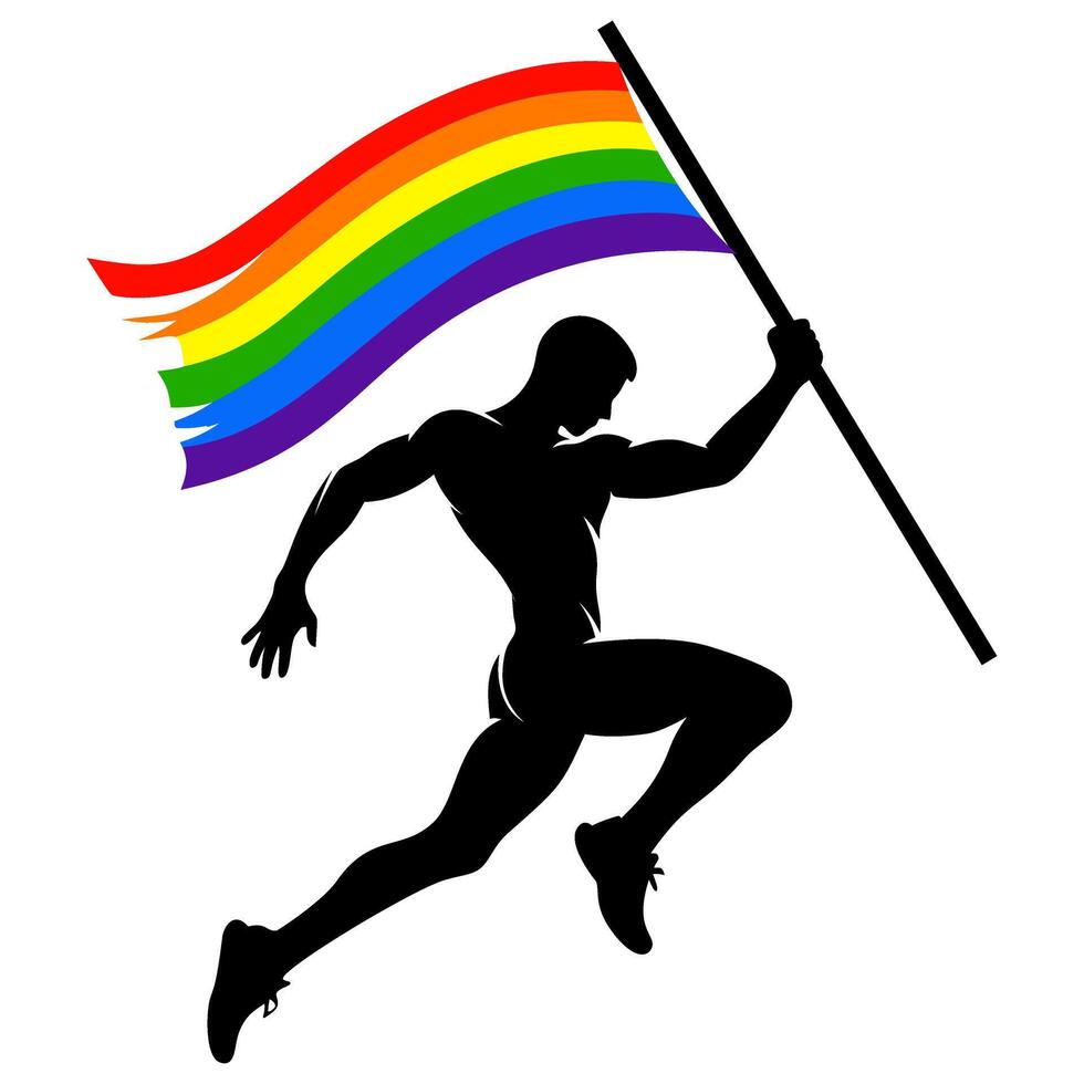 A Man silhouette holds a pride flag isolated Illustration vector