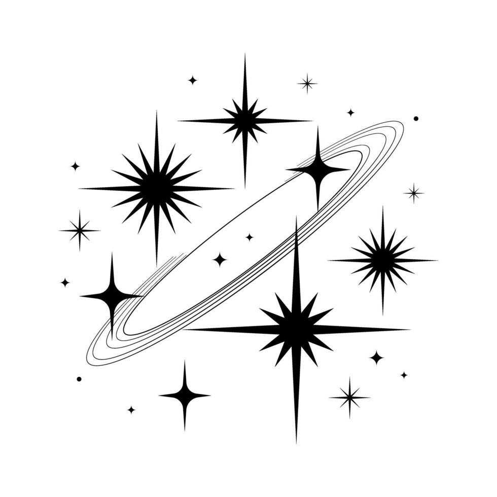 Y2K stars sparkle and universe Silhouette illustration vector