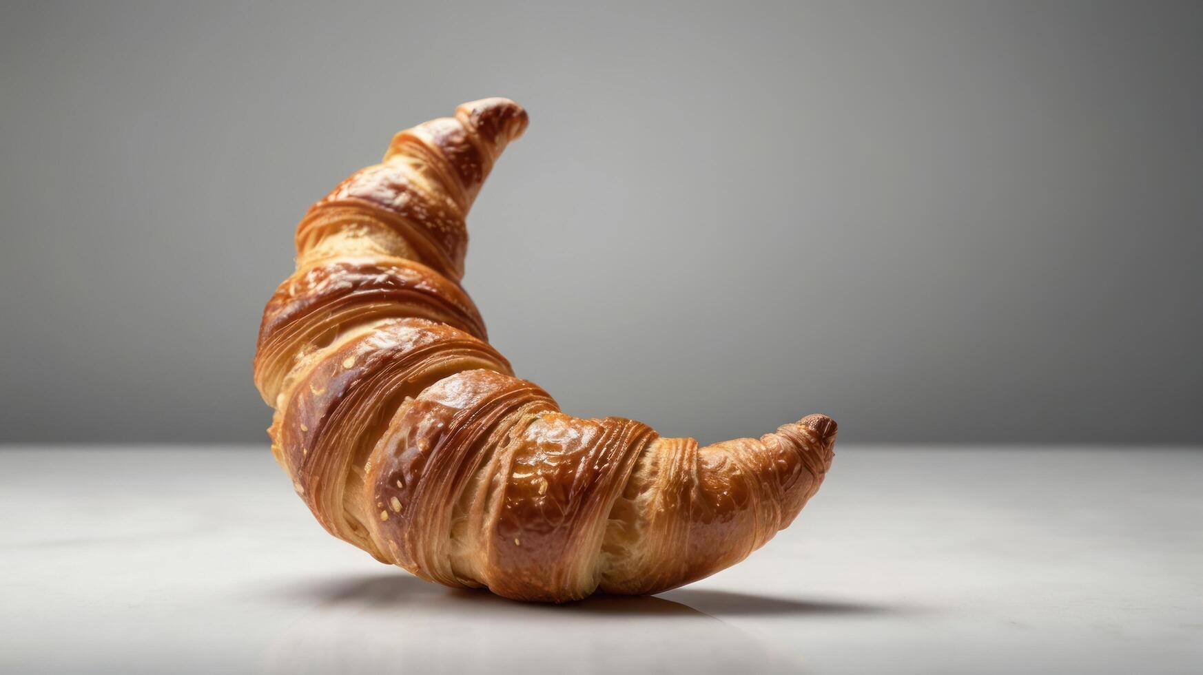 A croissant is shown on a table photo