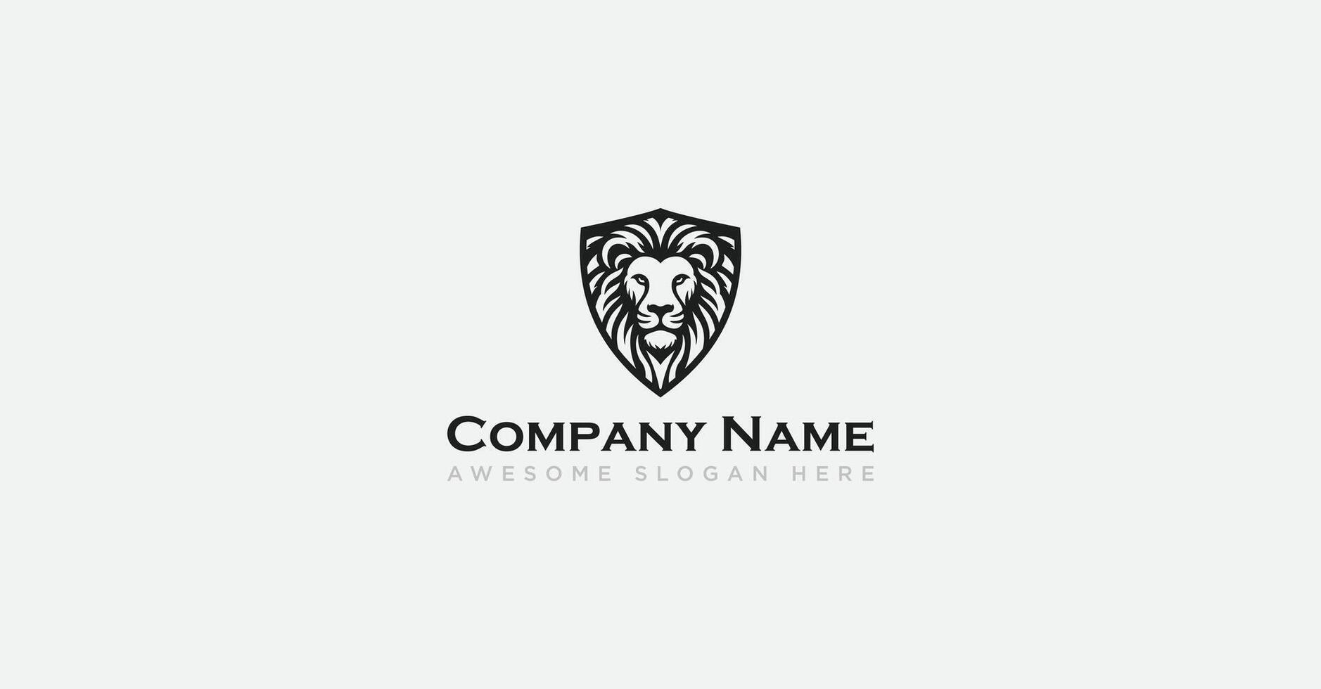 Lion head in shield logo vector