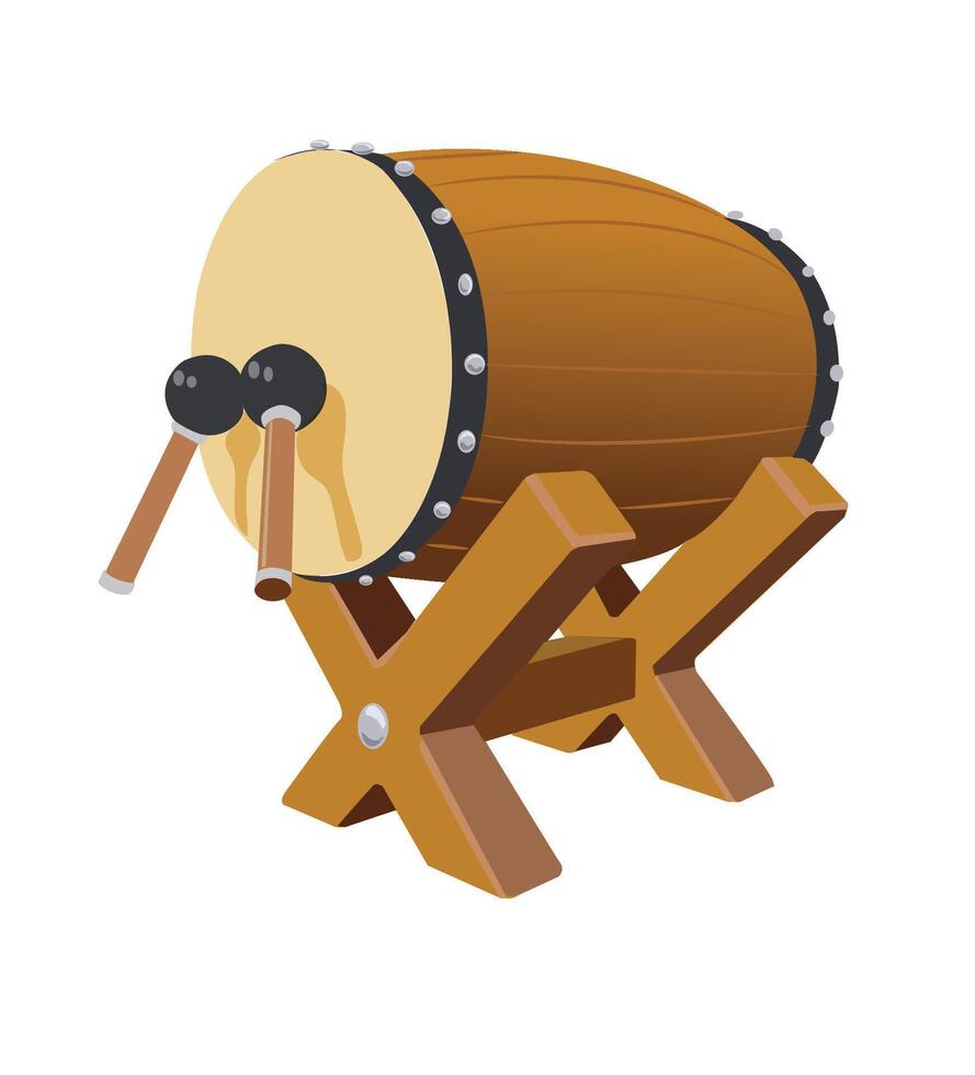 Illustration wooden drum with a pair of sticks vector