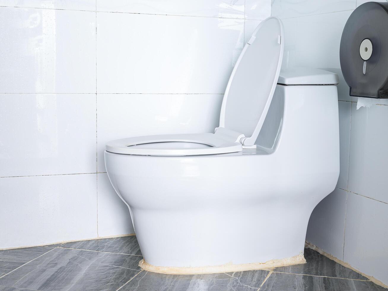 White ceramic toilet bowl in bathroom. photo