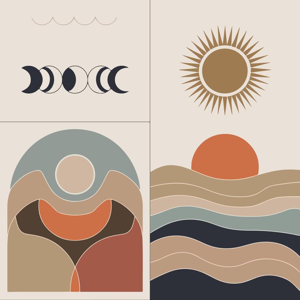 Bauhaus Sun And Moon Silhouette Composition on a Background vector