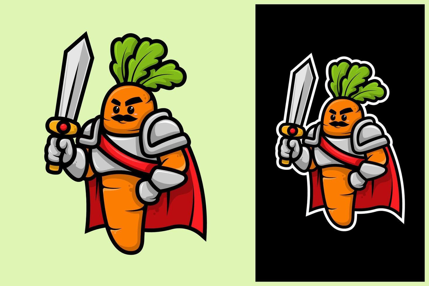Cartoon Carrot Knight with Sword and Armor vector