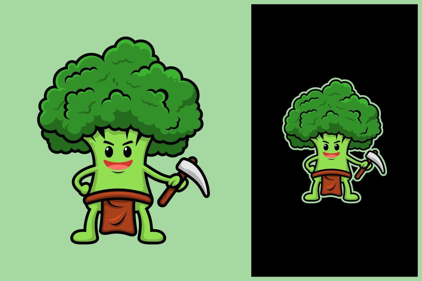Cute Broccoli Character with a Pickaxe Illustration vector