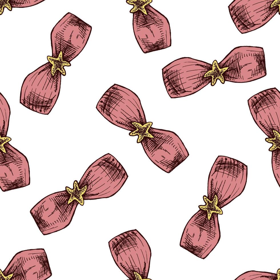 hand drawn colored seamless pattern with bandeau bikini tops in vintage style vector