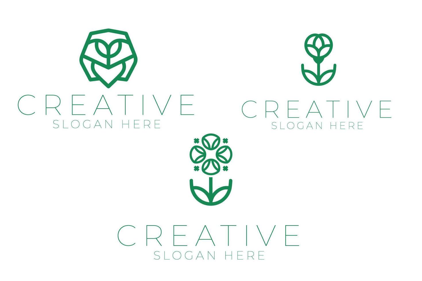 Elegant Green Floral s Modern Minimalist Branding art set icon line leaf plant vector