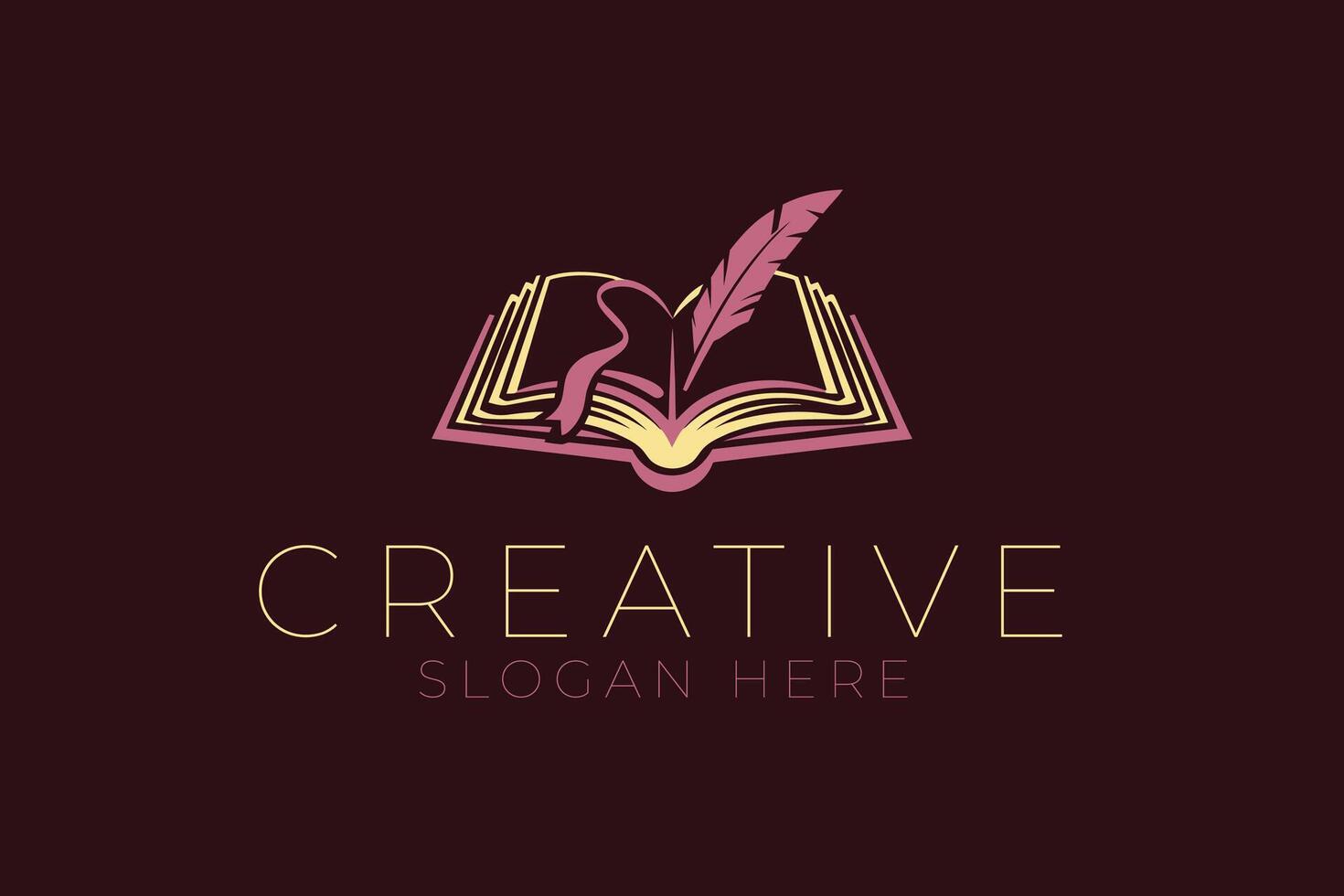 Elegant Book Quill Creative Writing pen art ink icon pink dark text retro vector