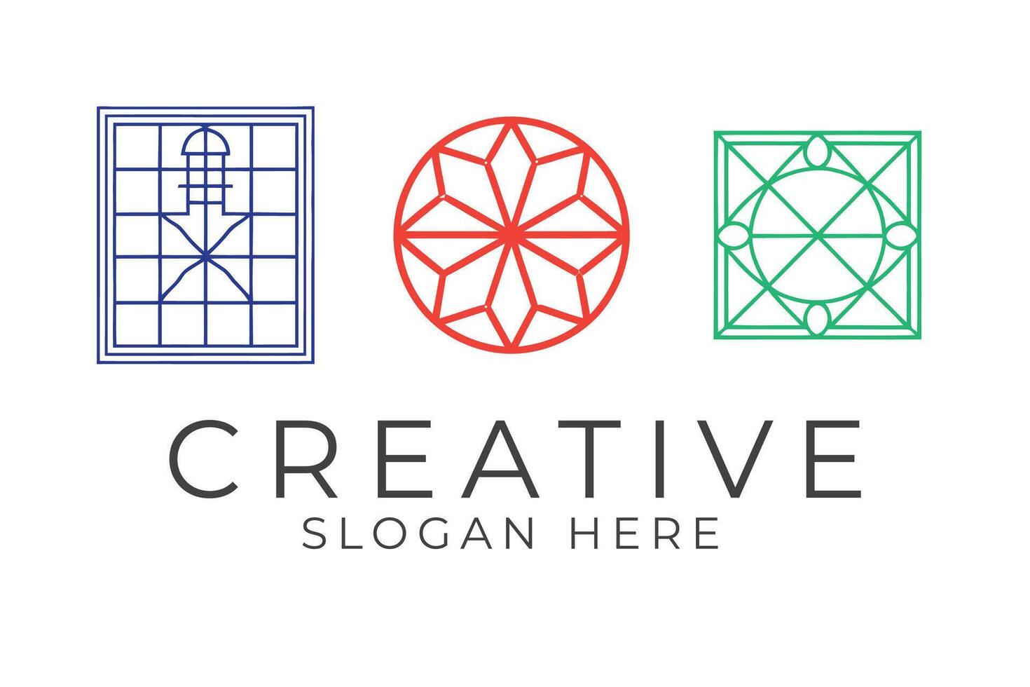 Modern Geometric Shapes Creative Template red art icon blue line style clean vector