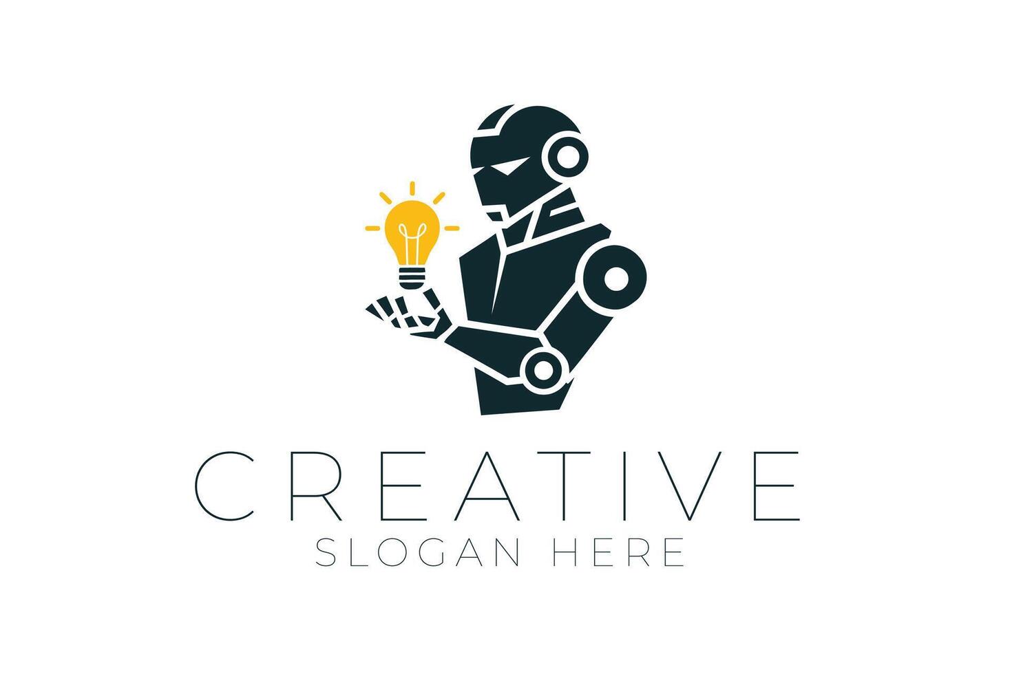Innovative Robot Holding Bright Idea Lightbulb icon dark blue smart clean vector