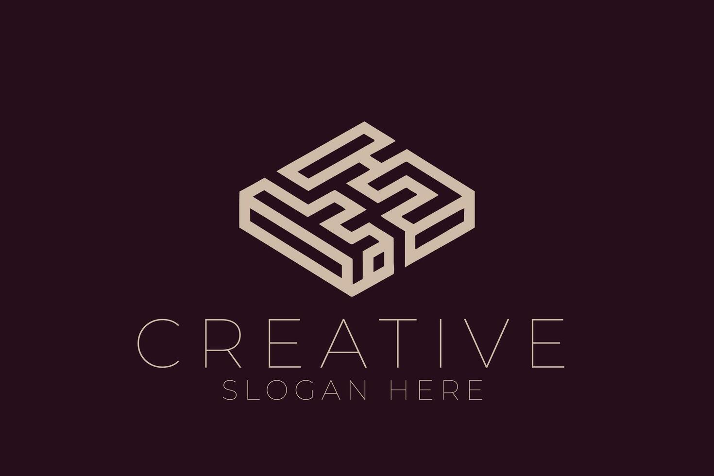 Abstract Geometric Beige Maze Modern Minimalist Art Cube Lines Clean Style vector