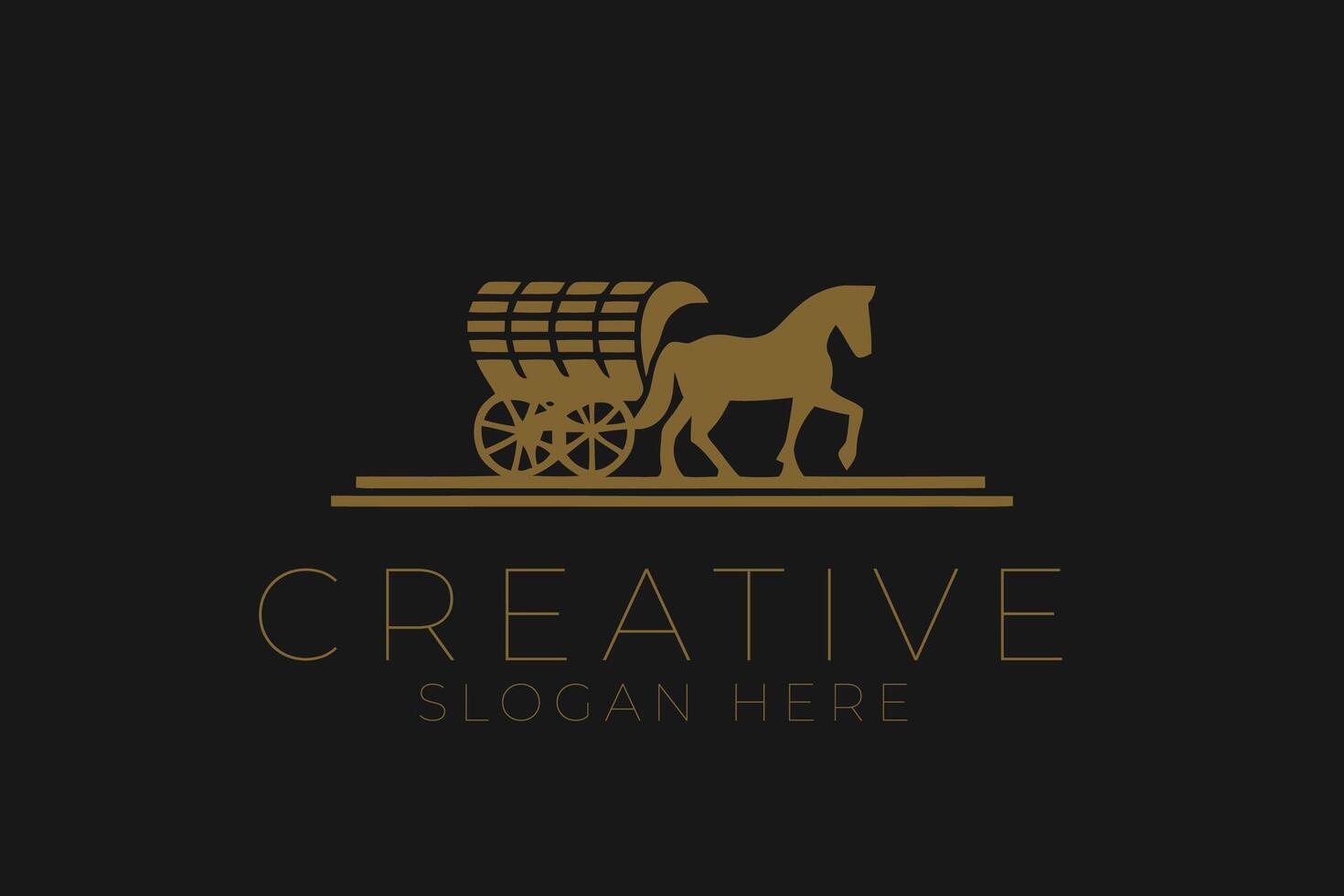 Elegant Horse Drawn Wagon Vintage Style art cart icon gold dark line retro vector