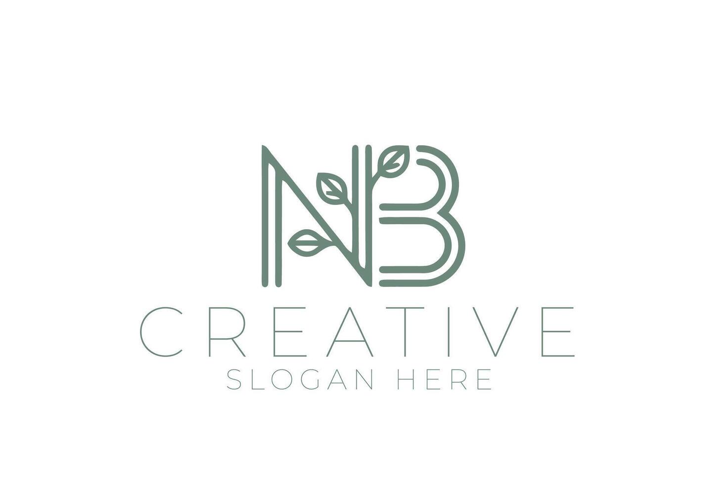 Elegant NB Monogram with Green Leaves art art icon line brand clean plant vector