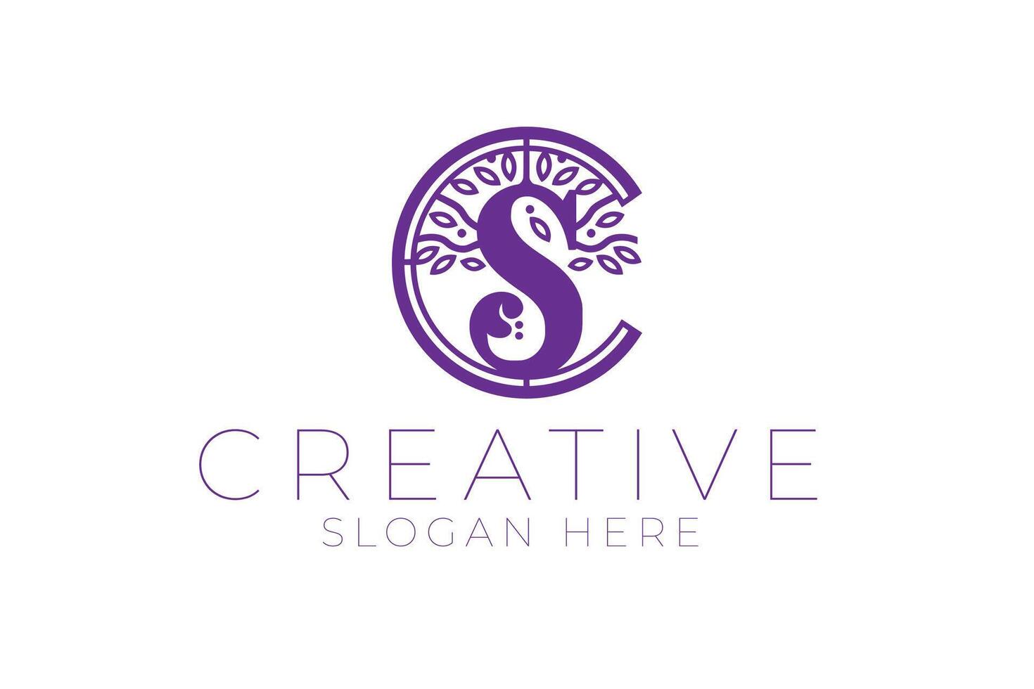 Elegant Purple Letter S Botanical Creative Branding art tree icon clean badge vector