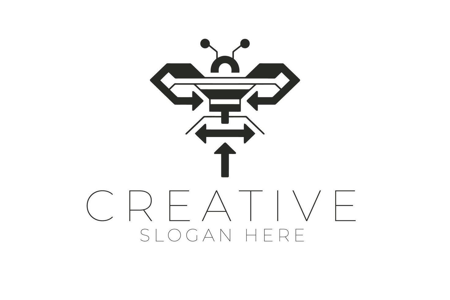 Abstract Geometric Bee Modern Minimalist Style Art Icon Line Form Black White vector