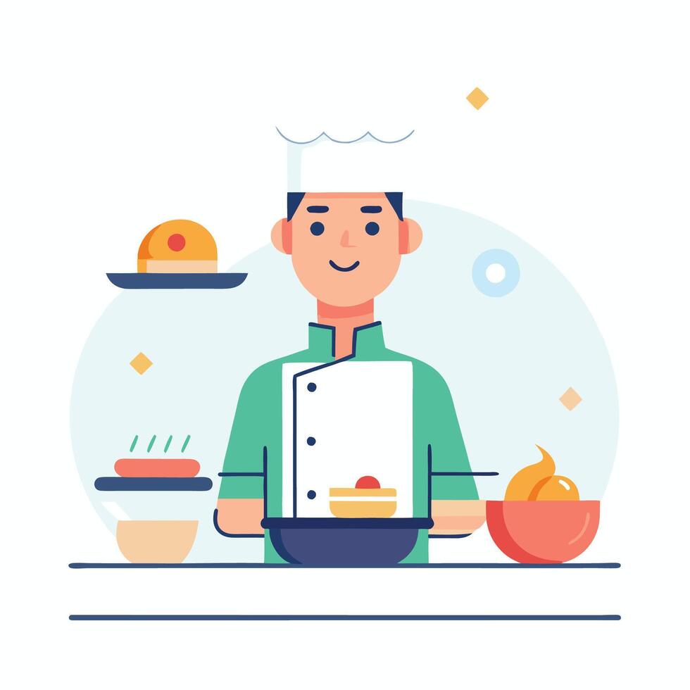 Man Preparing Fresh Vegetables in the Kitchen vector