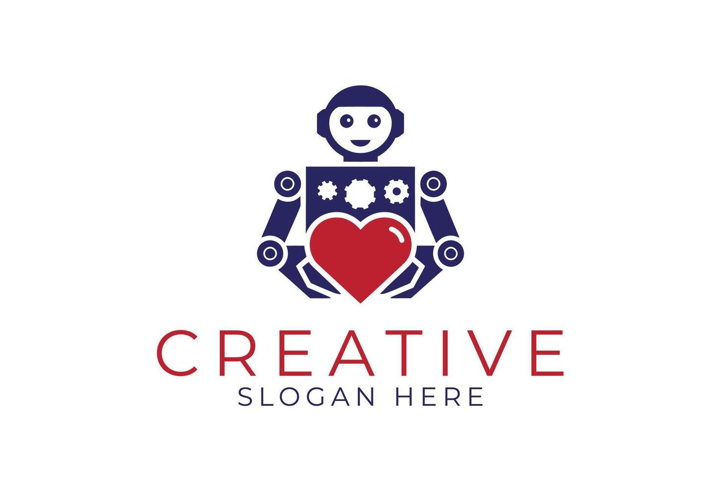 Robot Holding Heart Creative Concept red love care icon blue help gear white vector