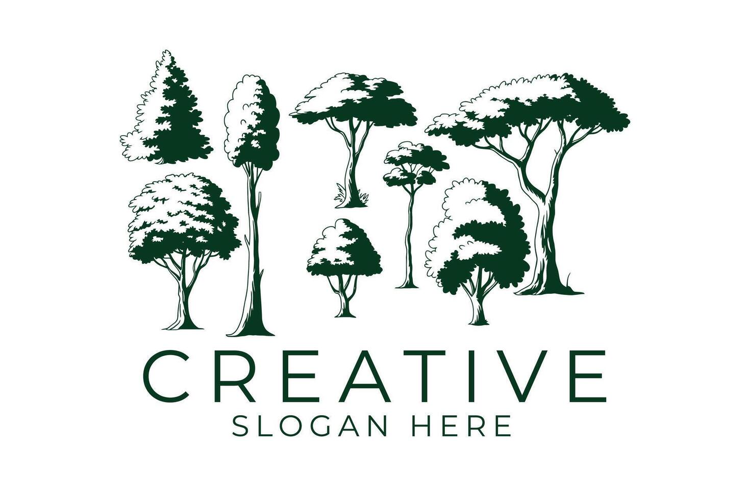 Elegant Green Tree Silhouette Collection Nature park icon trees woods plant vector